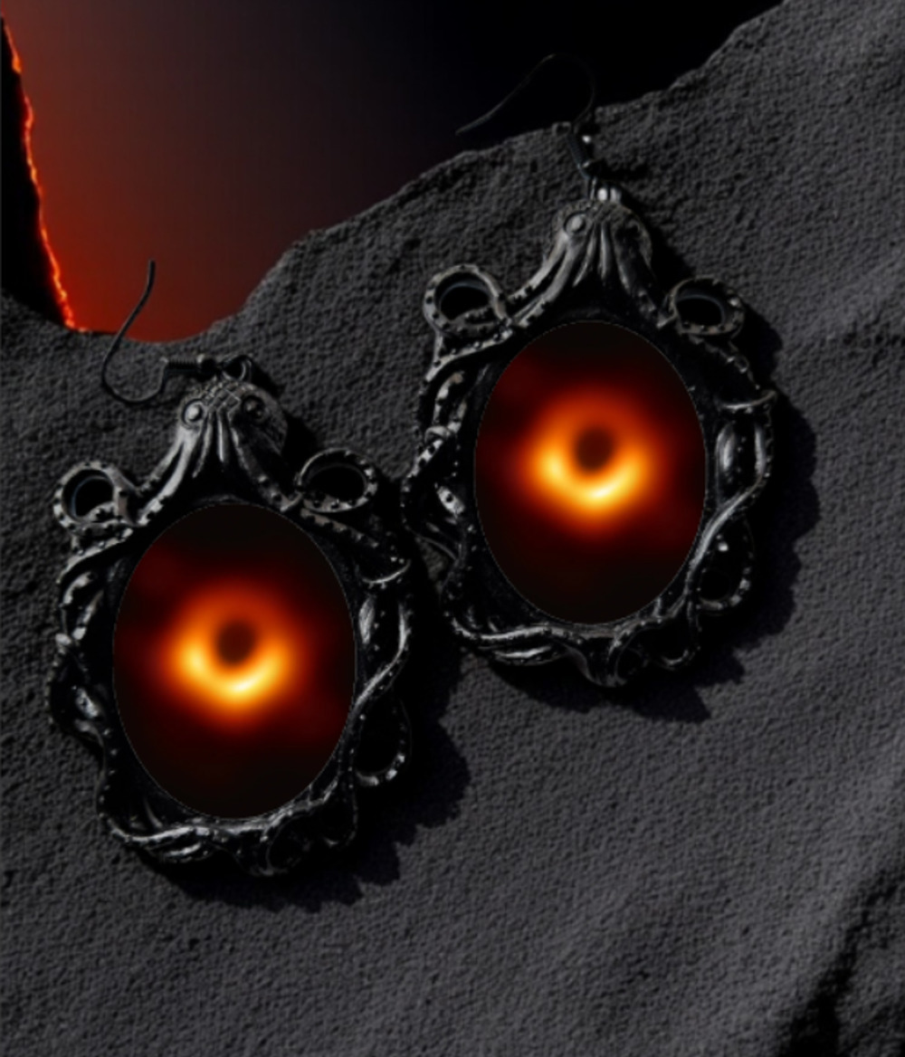 Black Hole Earrings - Celestial Outer Space Sun Moon & Stars Galaxies Universe